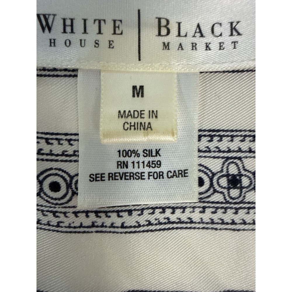 White House Black Market Cream and Black Patterned Wrap Blouse - Picture 4 of 6